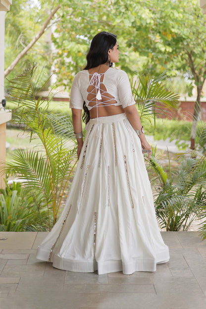Nitara Kutchi White Rayon Lehenga Set