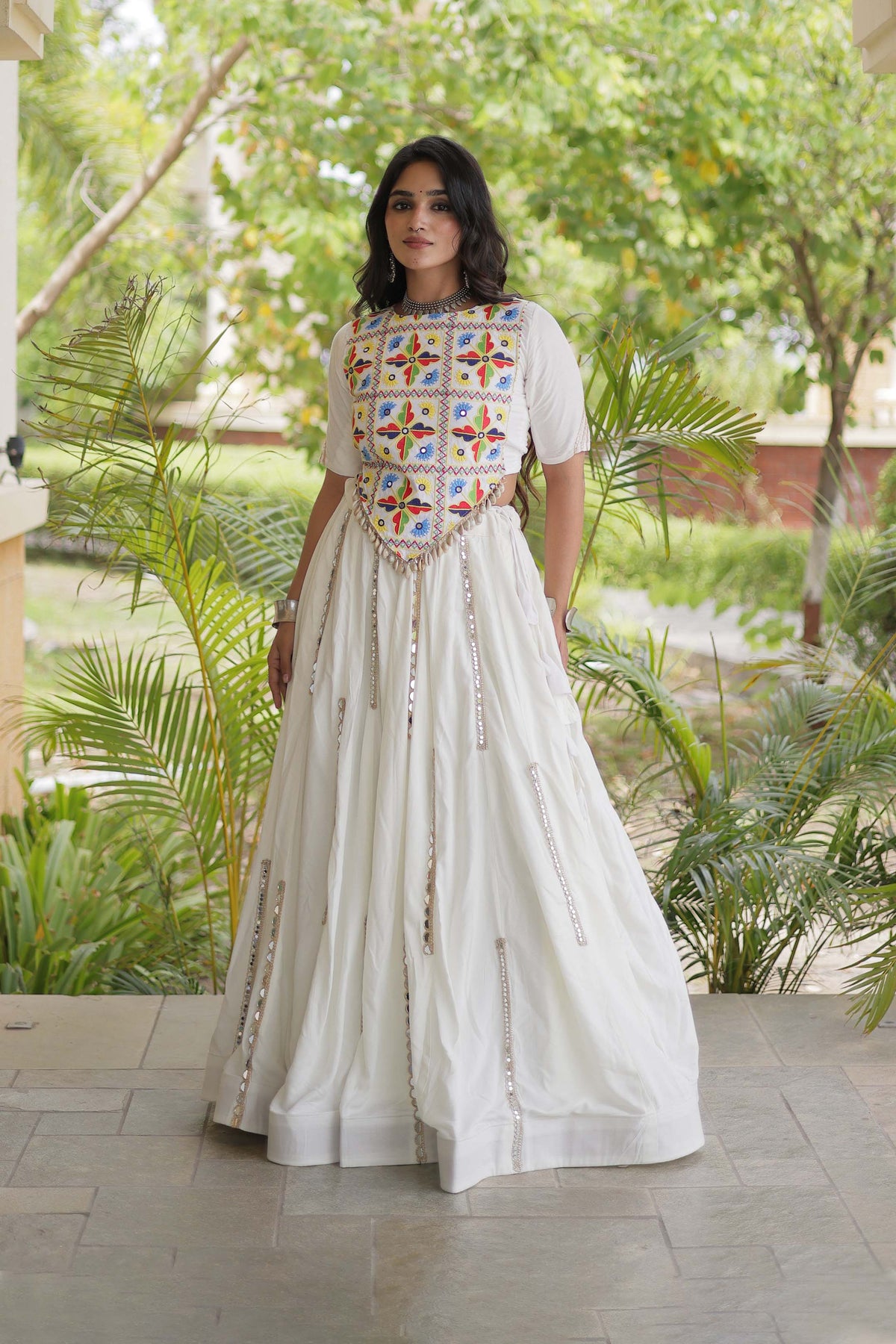 Nitara Kutchi White Rayon Lehenga Set