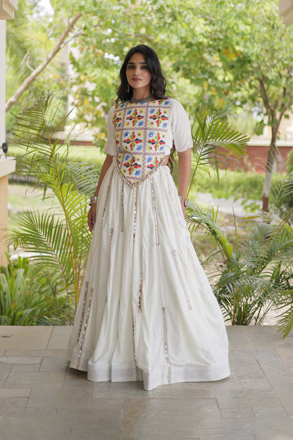 Nitara Kutchi White Rayon Lehenga Set