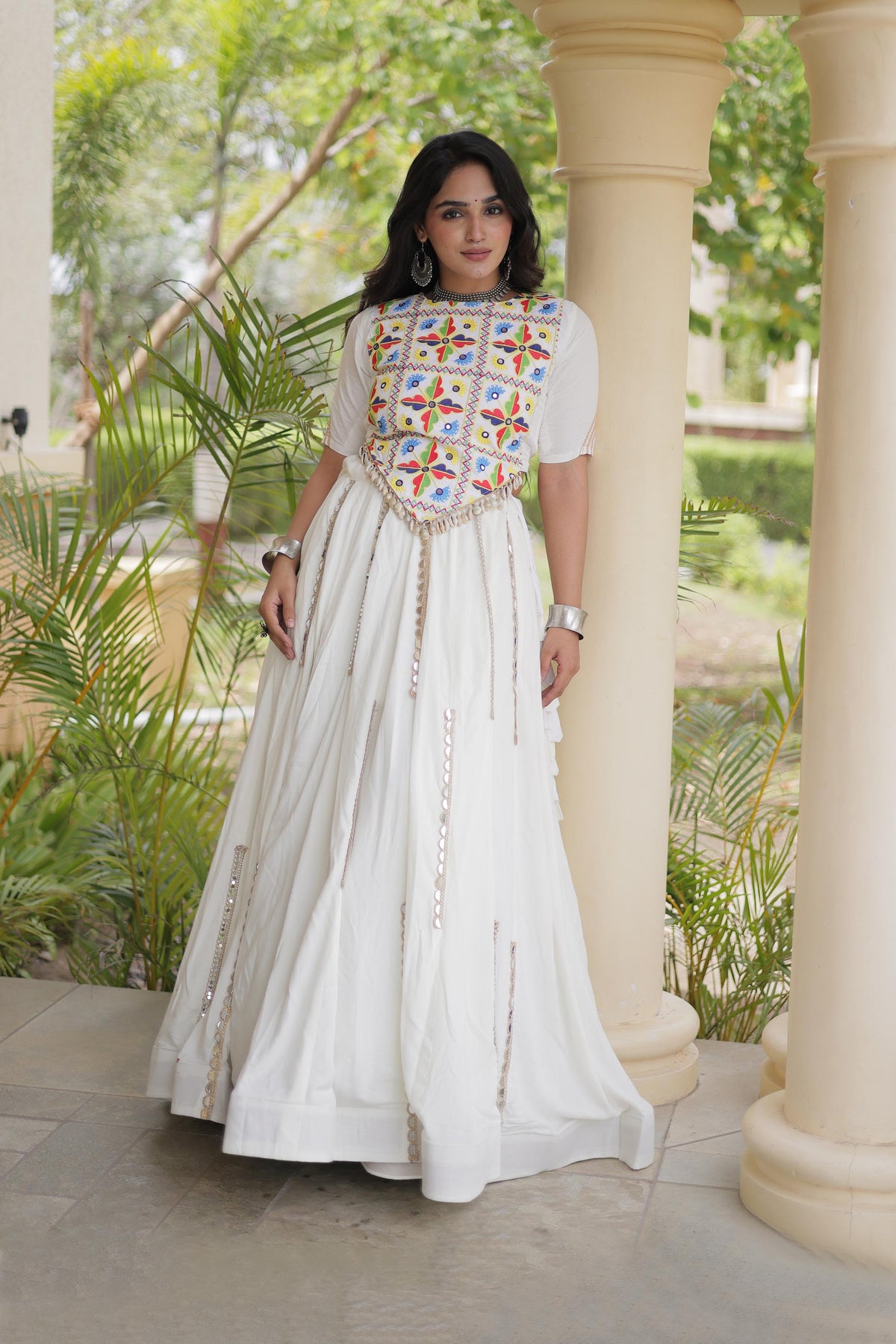 Nitara Kutchi White Rayon Lehenga Set