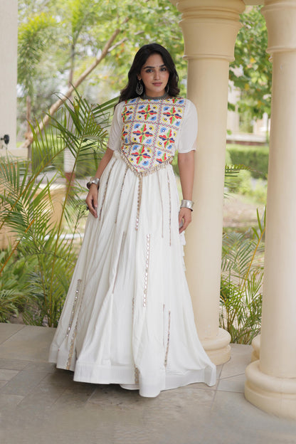 Nitara Kutchi White Rayon Lehenga Set