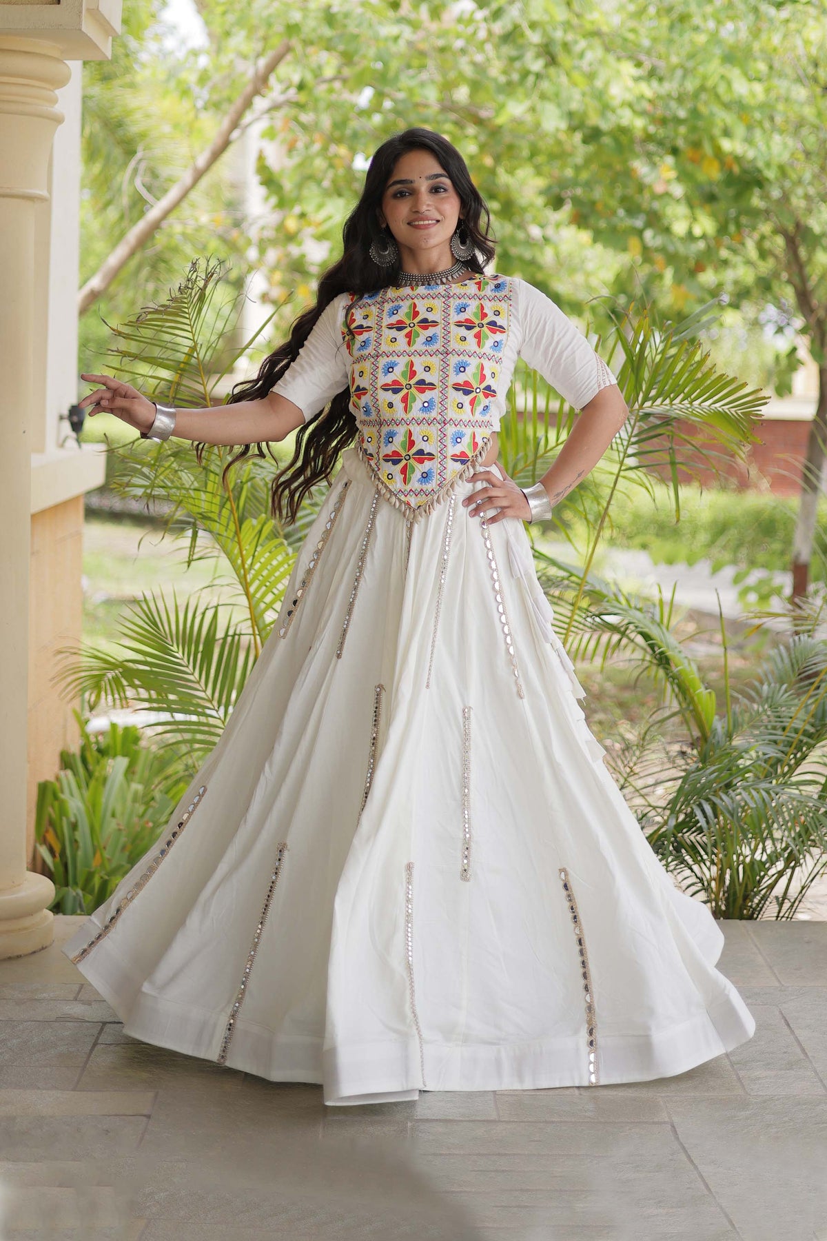 Nitara Kutchi White Rayon Lehenga Set