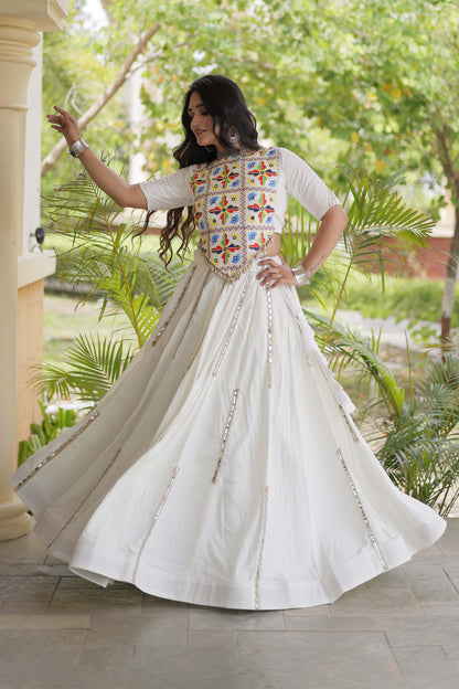Nitara Kutchi White Rayon Lehenga Set