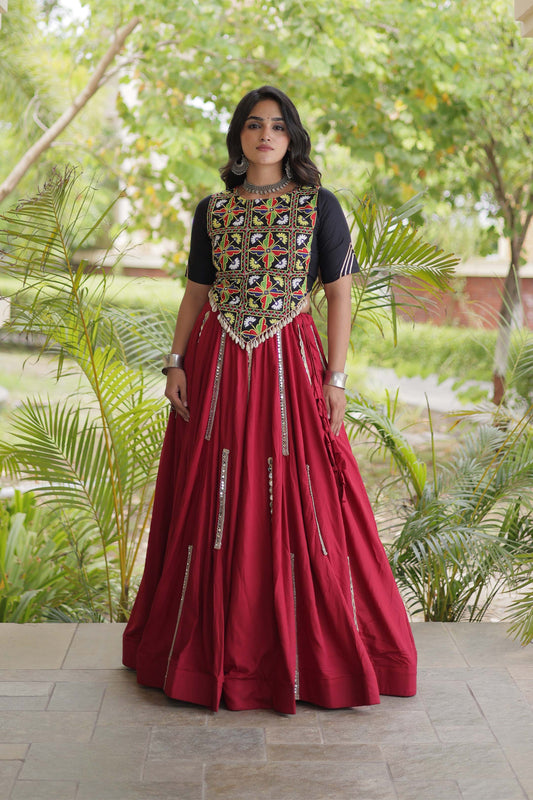 Nitara Kutchi Black Maroon Rayon Lehenga Set