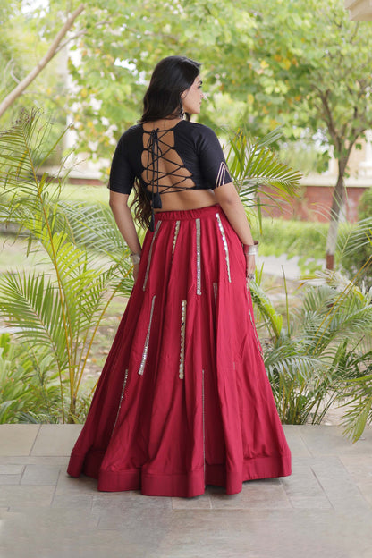 Nitara Kutchi Black Maroon Rayon Lehenga Set