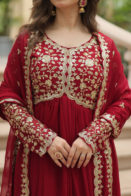Royal Maroon Embroidered Gown
