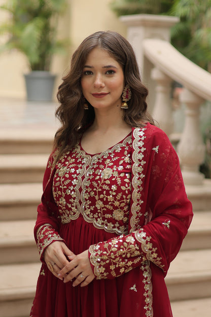 Royal Maroon Embroidered Gown