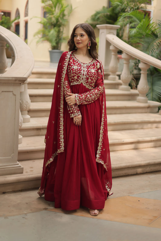 Royal Maroon Embroidered Gown