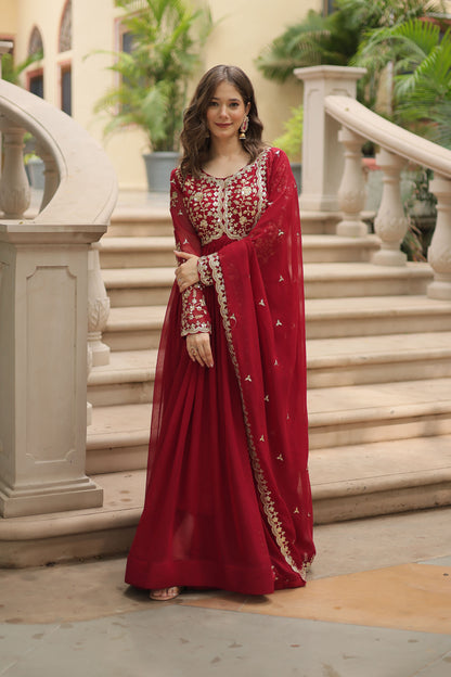 Royal Maroon Embroidered Gown