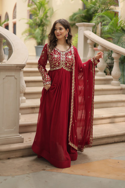 Royal Maroon Embroidered Gown