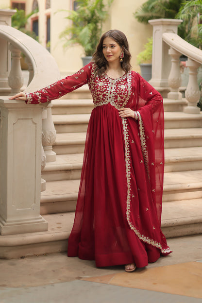 Royal Maroon Embroidered Gown