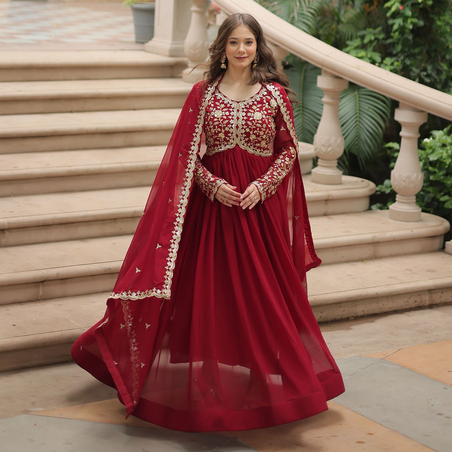 Royal Maroon Embroidered Gown