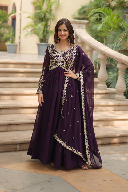 Royal Wine Purple Embroidered Gown