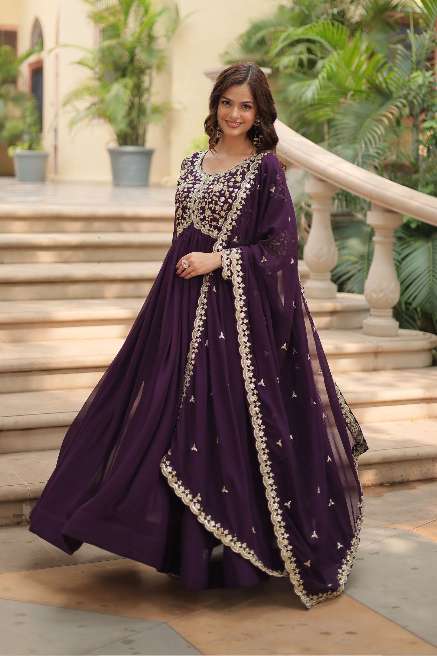 Royal Wine Purple Embroidered Gown