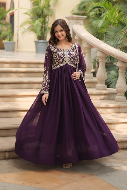 Royal Wine Purple Embroidered Gown