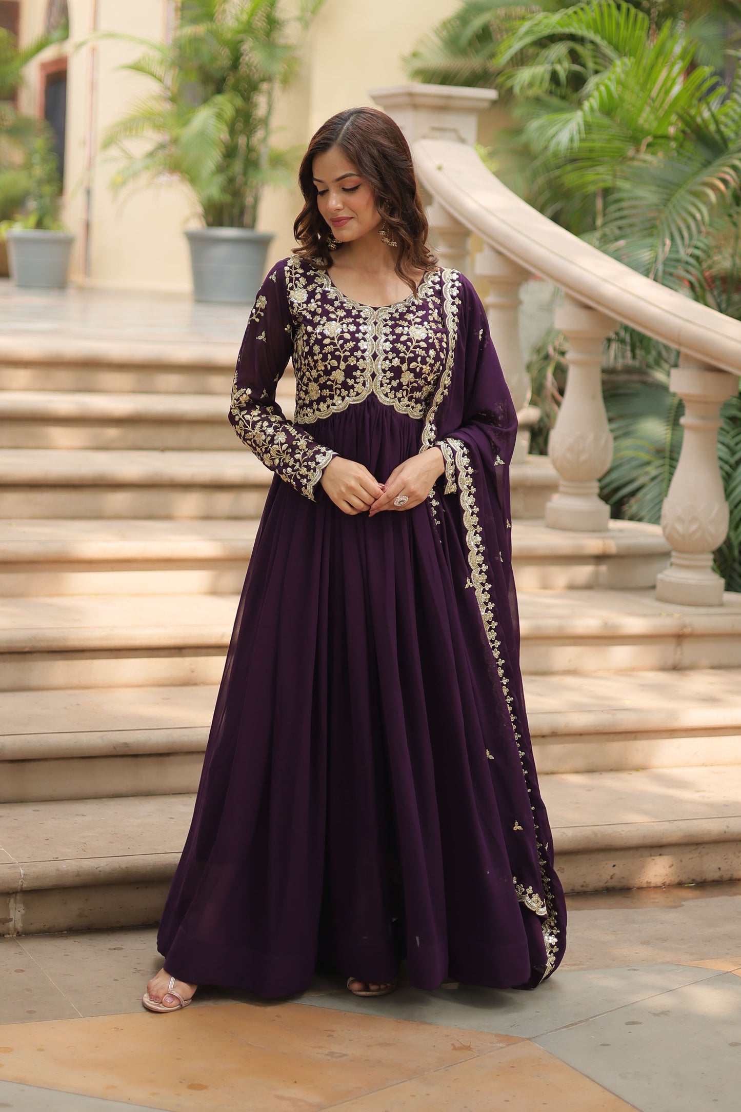 Royal Wine Purple Embroidered Gown
