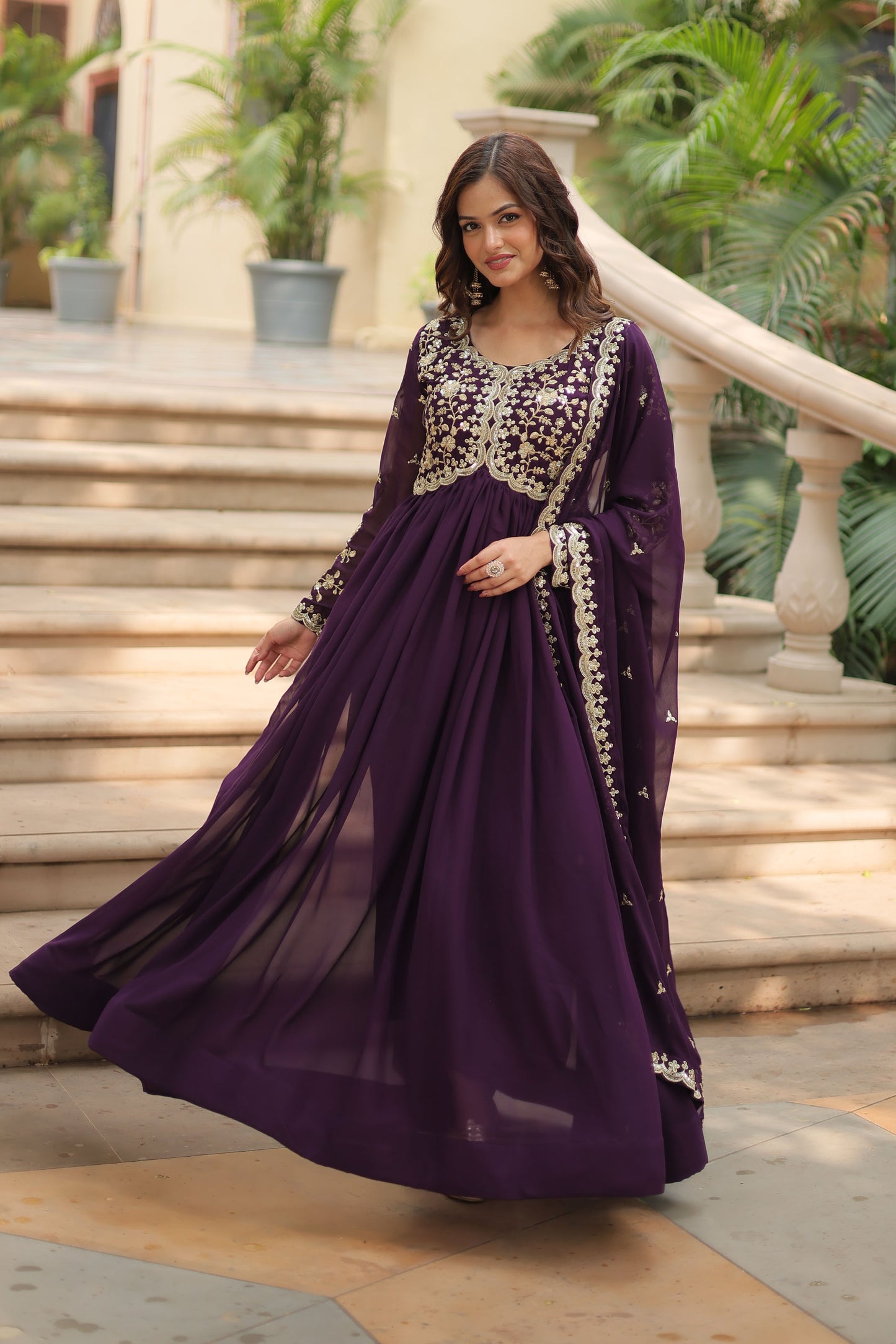 Royal Wine Purple Embroidered Gown
