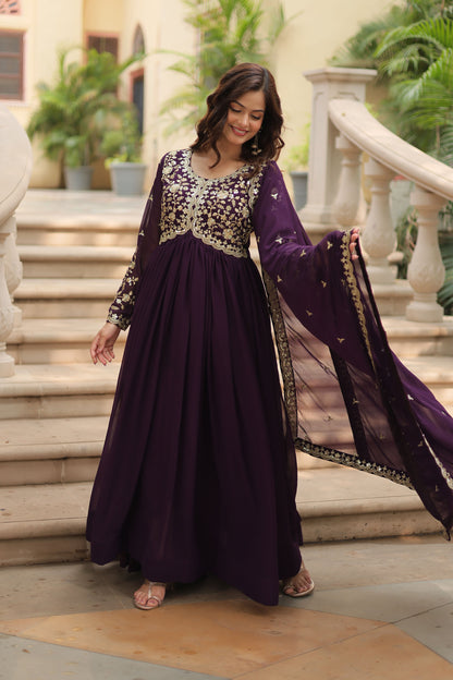 Royal Wine Purple Embroidered Gown