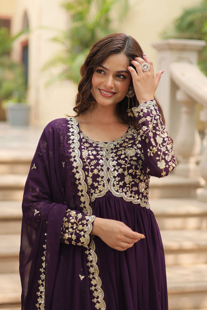 Royal Wine Purple Embroidered Gown