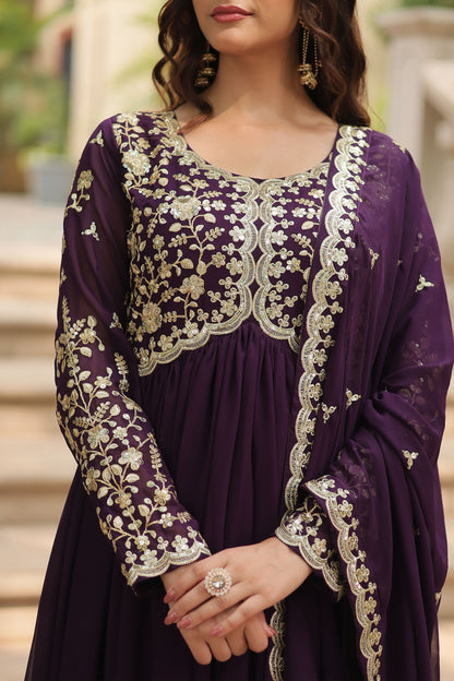 Royal Wine Purple Embroidered Gown