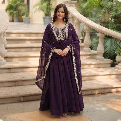 Royal Wine Purple Embroidered Gown