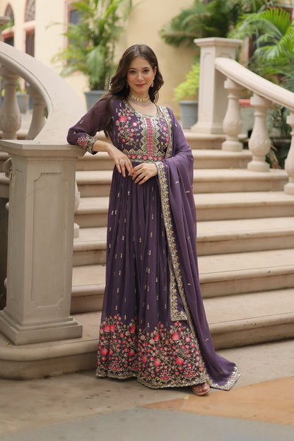 Naazleen Purple Faux Georgette Embroidered Suit Set