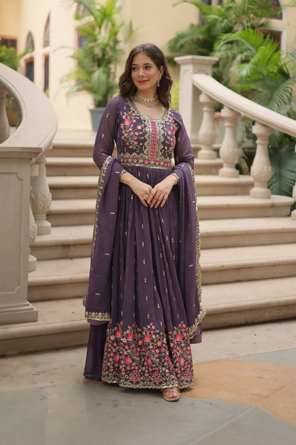 Naazleen Purple Faux Georgette Embroidered Suit Set