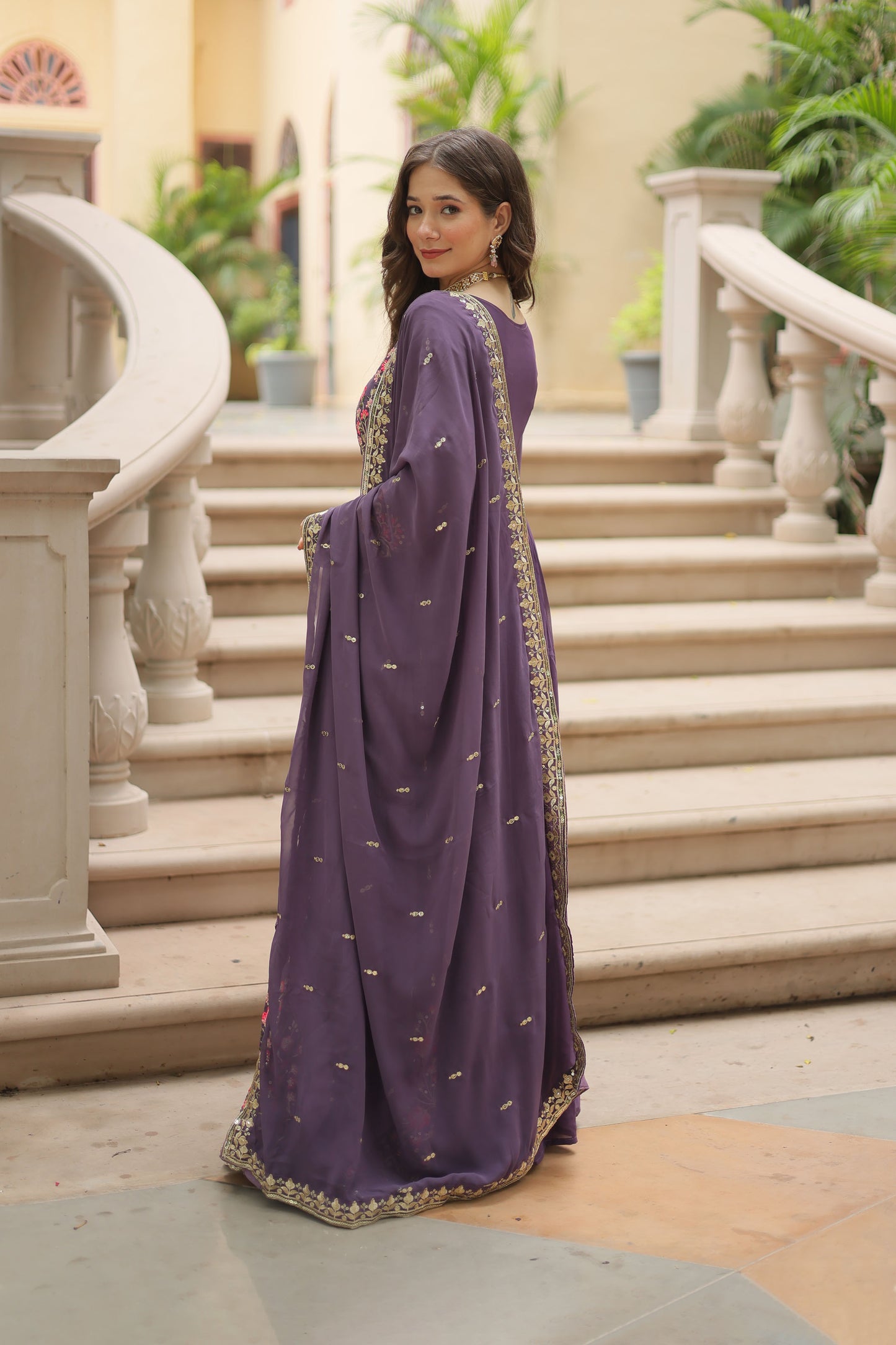 Naazleen Purple Faux Georgette Embroidered Suit Set