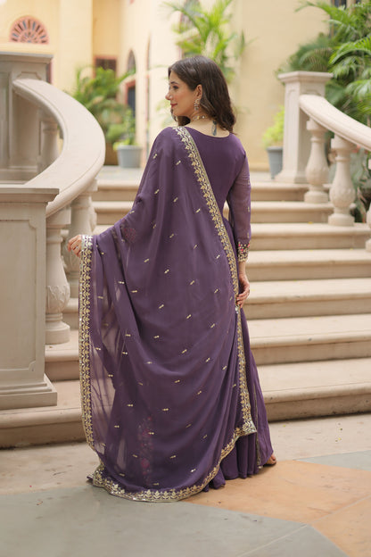 Naazleen Purple Faux Georgette Embroidered Suit Set