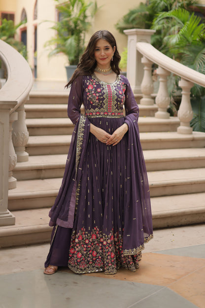 Naazleen Purple Faux Georgette Embroidered Suit Set