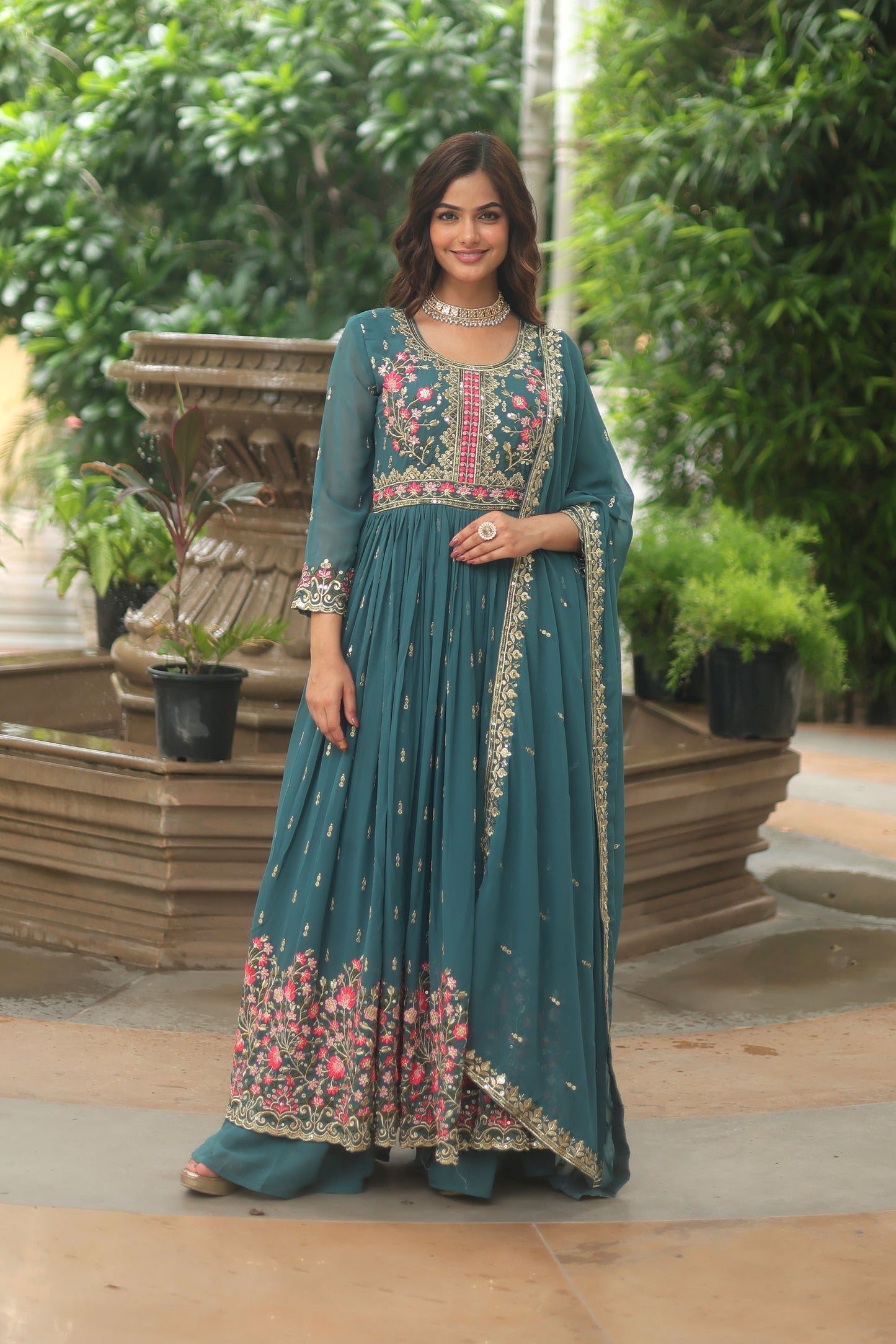 Neysaa Rama Teal Faux Georgette Embroidery Suit Set