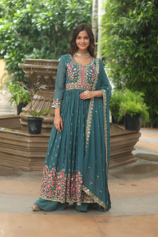 Neysaa Rama Teal Faux Georgette Embroidery Suit Set