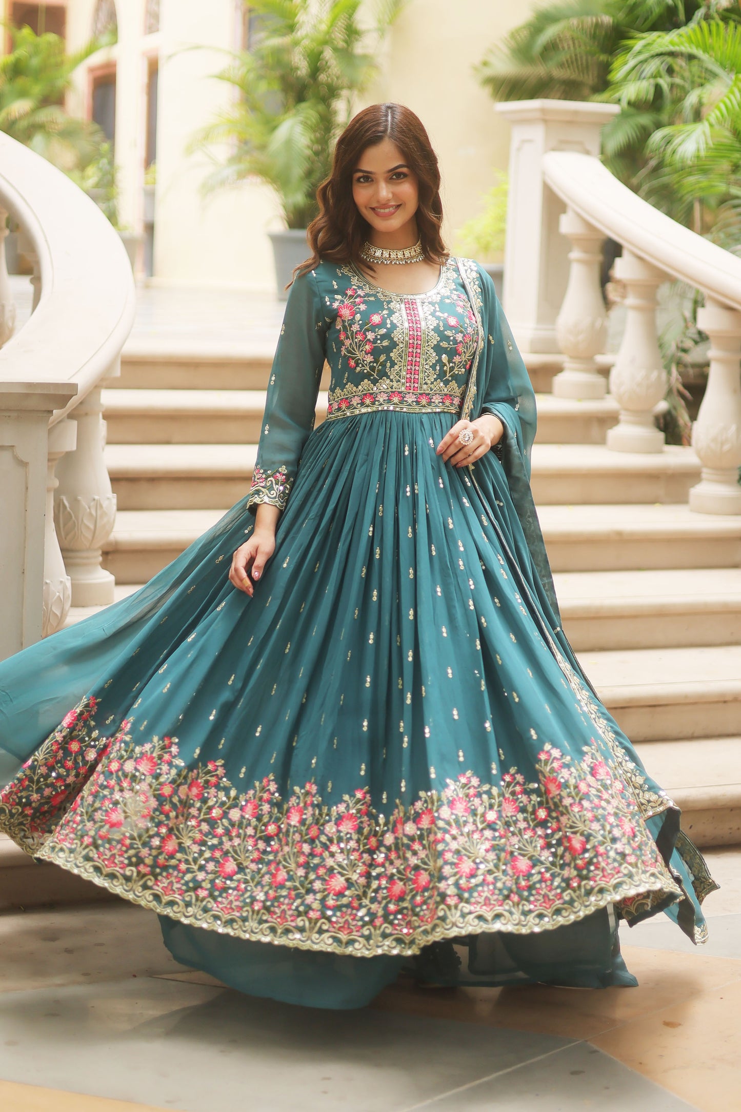 Neysaa Rama Teal Faux Georgette Embroidery Suit Set