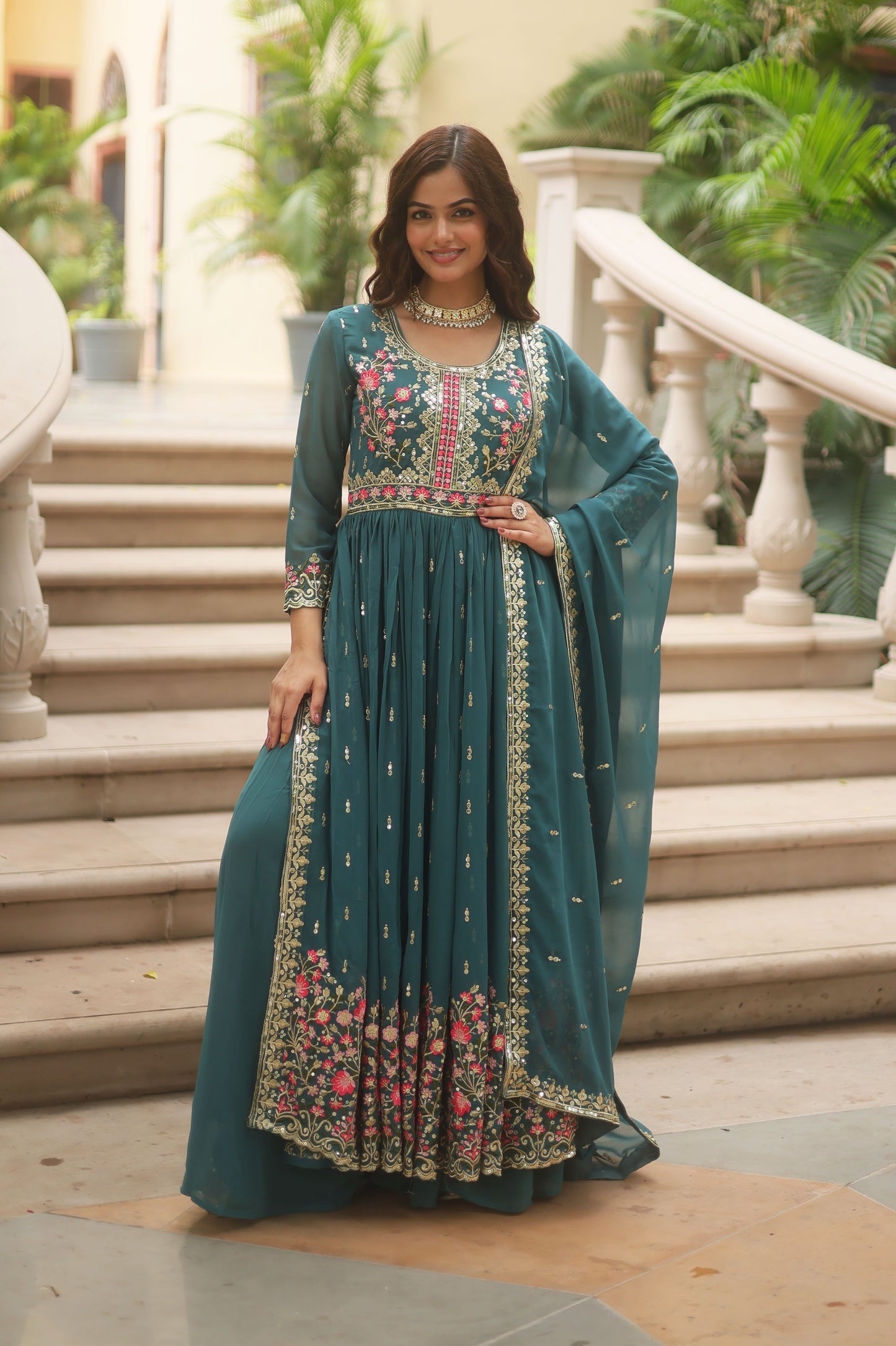 Neysaa Rama Teal Faux Georgette Embroidery Suit Set