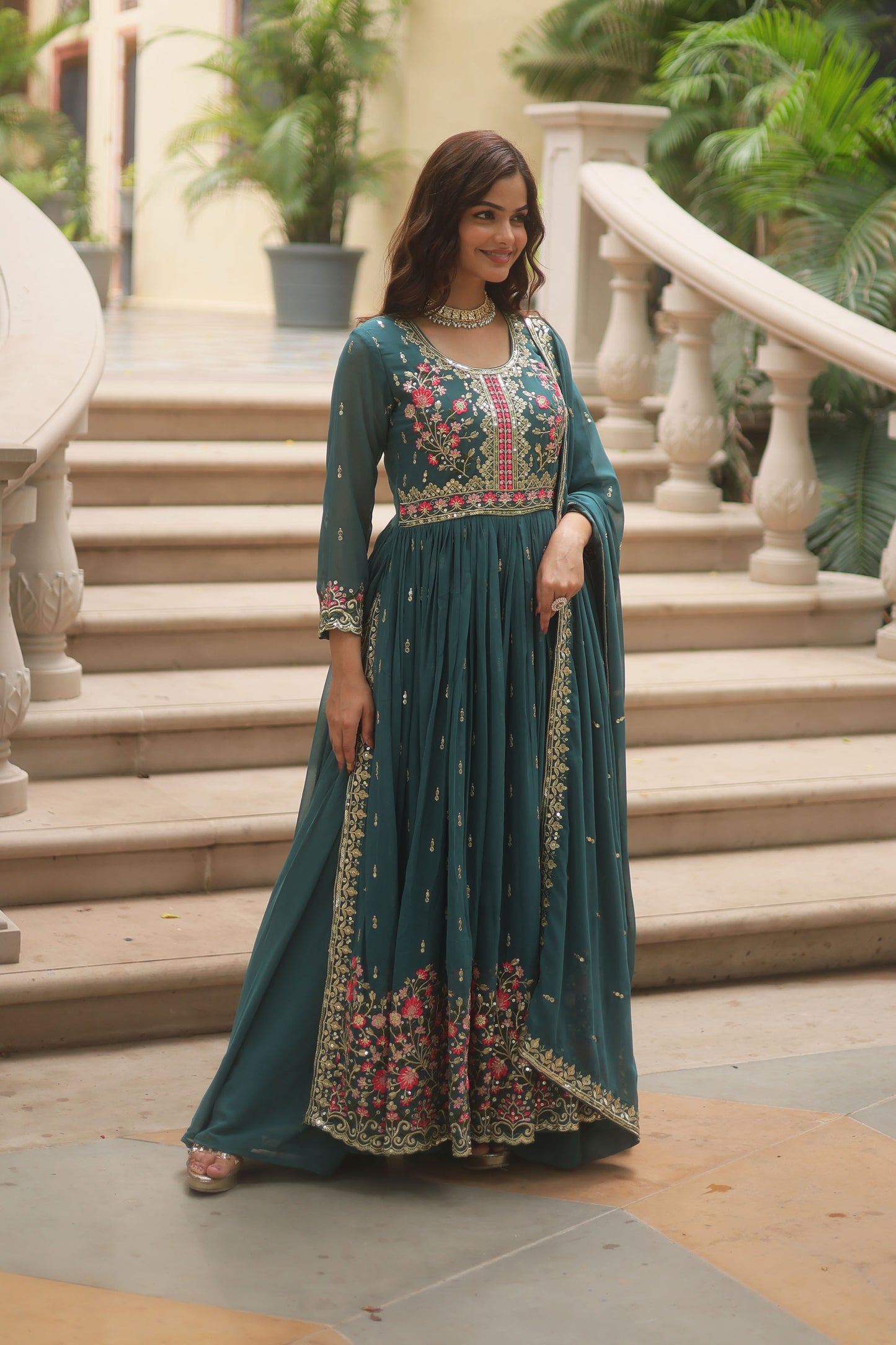 Neysaa Rama Teal Faux Georgette Embroidery Suit Set