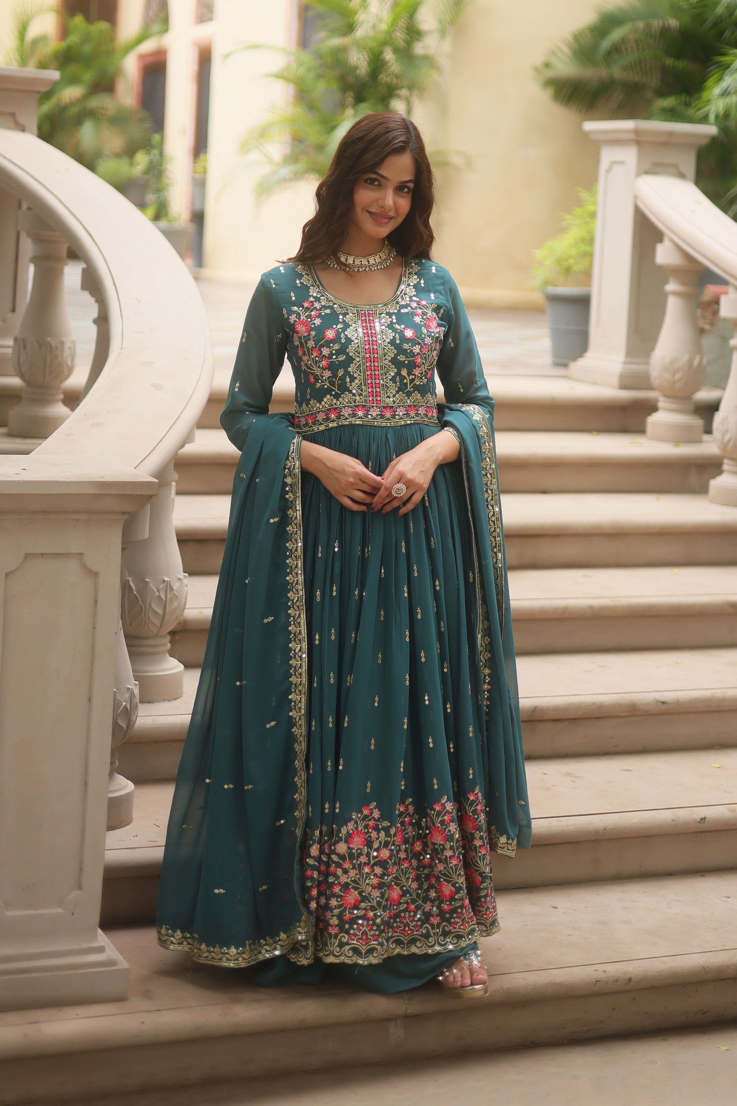Neysaa Rama Teal Faux Georgette Embroidery Suit Set