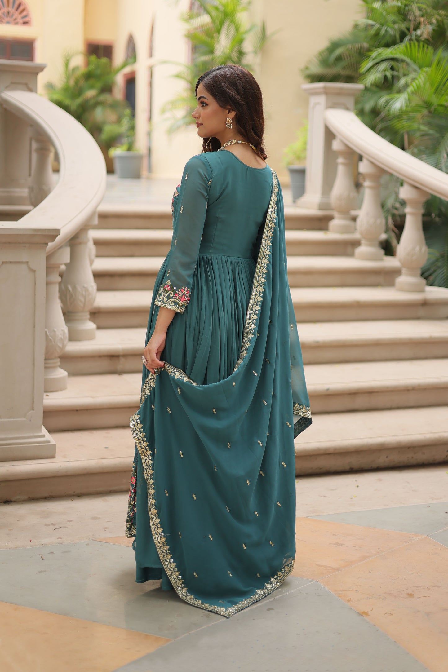 Neysaa Rama Teal Faux Georgette Embroidery Suit Set