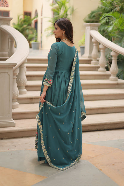 Neysaa Rama Teal Faux Georgette Embroidery Suit Set