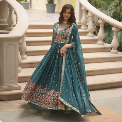 Neysaa Rama Teal Faux Georgette Embroidery Suit Set