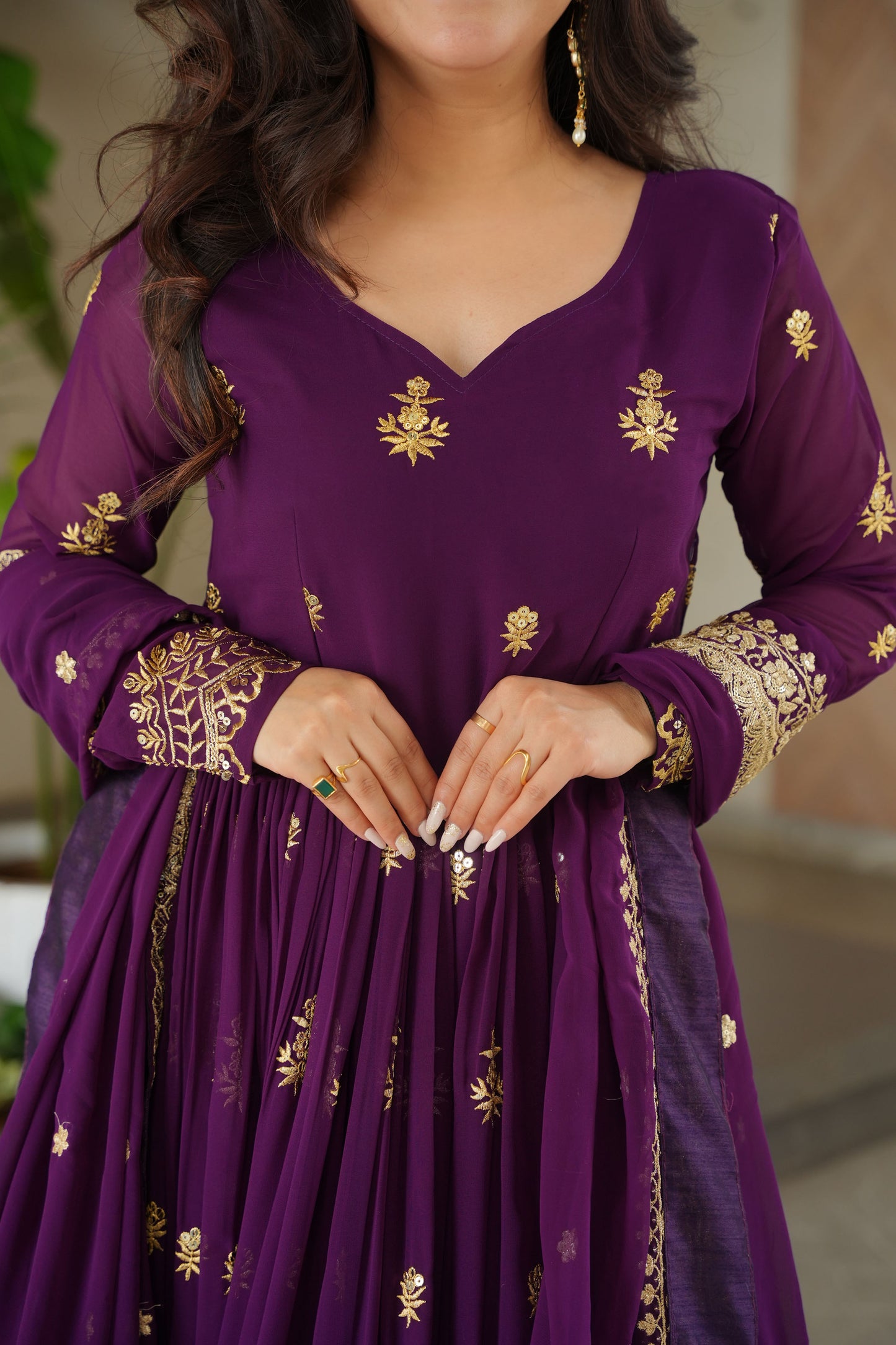 Royal Purple Gold Embroidery Gown with Dupatta