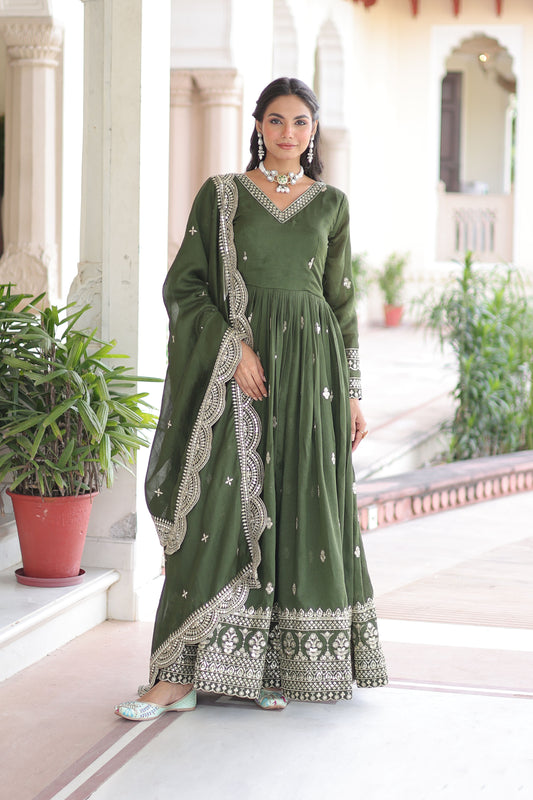 Ocira Emerald Green Gown with Dupatta