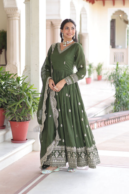 Ocira Emerald Green Gown with Dupatta