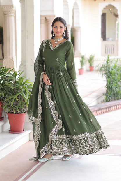 Ocira Emerald Green Gown with Dupatta