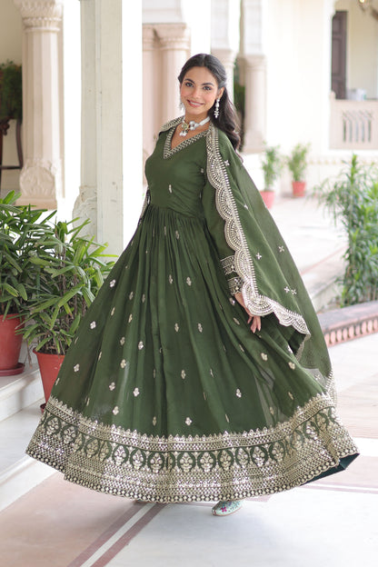 Ocira Emerald Green Gown with Dupatta