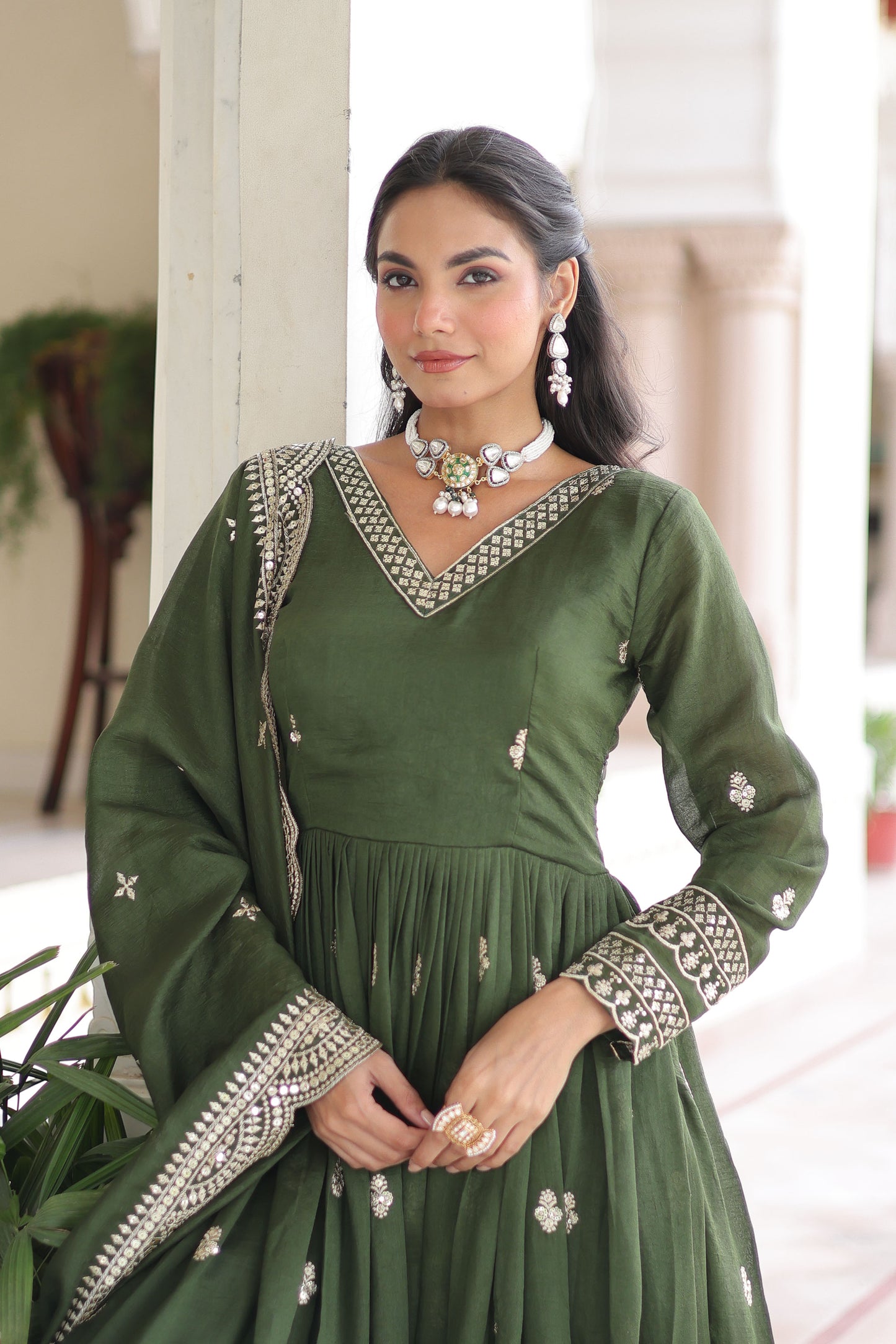 Ocira Emerald Green Gown with Dupatta