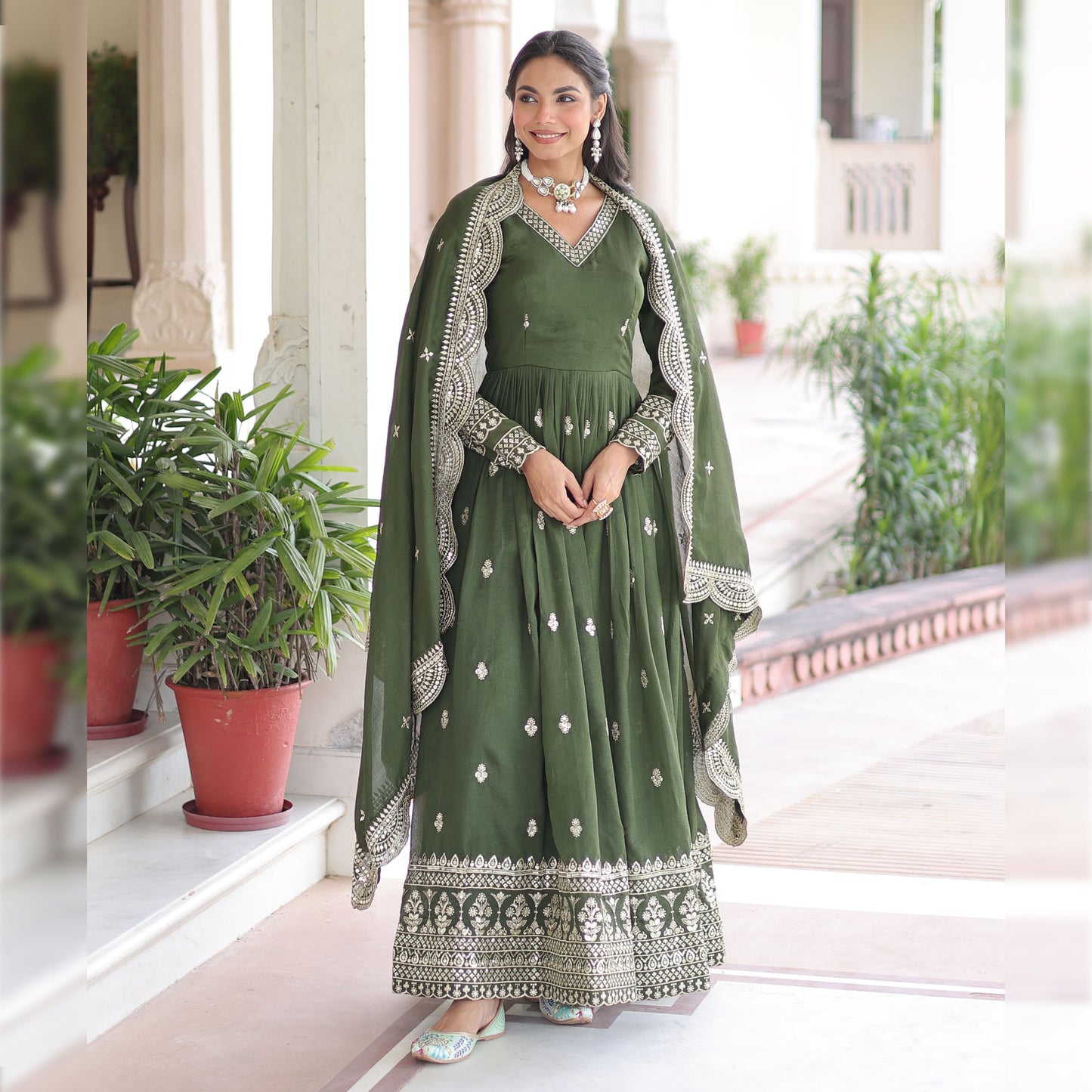 Ocira Emerald Green Gown with Dupatta