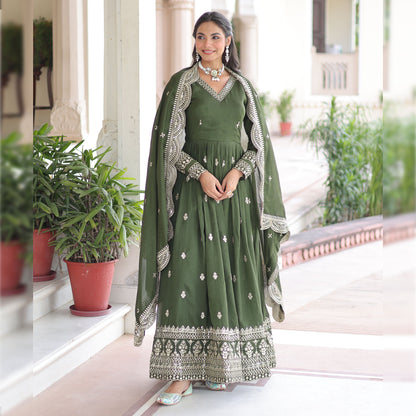 Ocira Emerald Green Gown with Dupatta