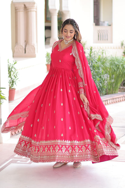 Mrianalika Crimson Red Gown with Dupatta