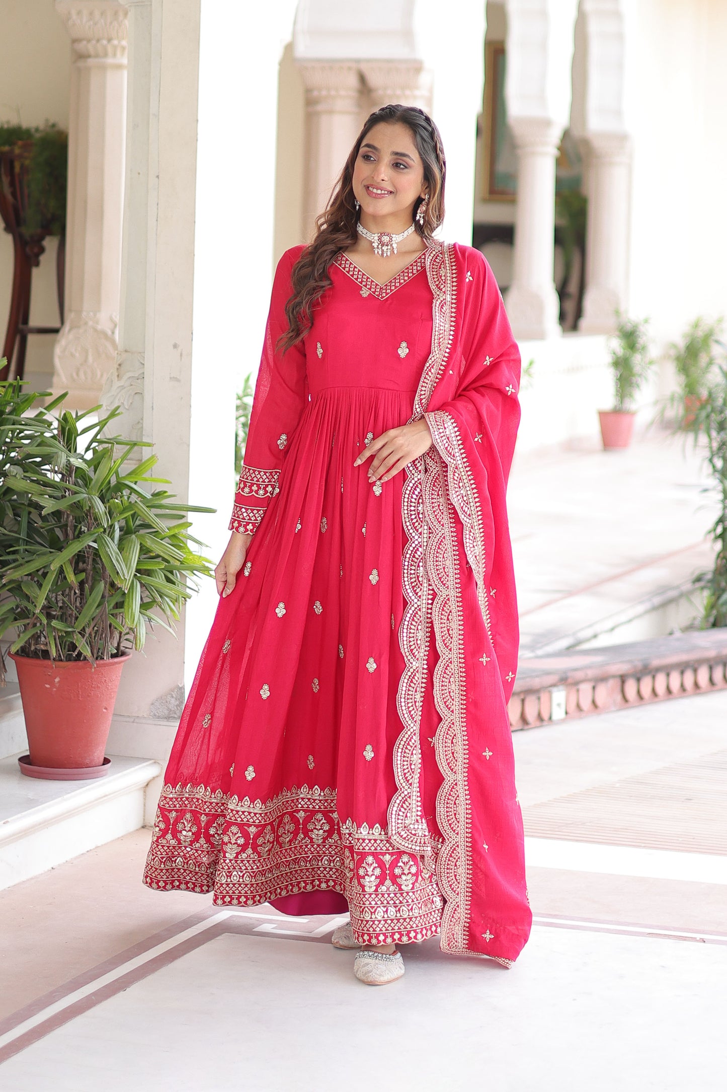 Mrianalika Crimson Red Gown with Dupatta