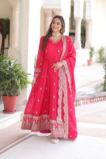 Mrianalika Crimson Red Gown with Dupatta
